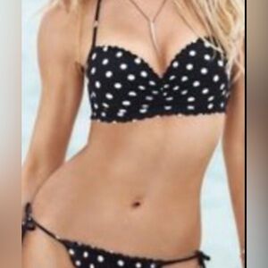 Victoria's Secret Bikini Black White Polka Dot Swimsuit 34C Bandeau 2pc Bikini